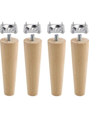 BADEM10 Ahşap Mobilya Koltuk Kanepe Sehpa Masa Ayağı Ayakları M8 Civatalı 12 cm + Bağlantı Aparatlı 8'li Set