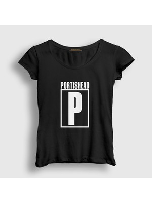 Presmono Kadın Siyah Logo Müzik Portishead T-Shirt