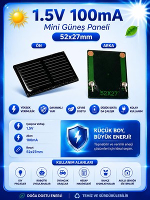 1.5V 100MA 52X27MM Güneş Paneli - Solar Panel
