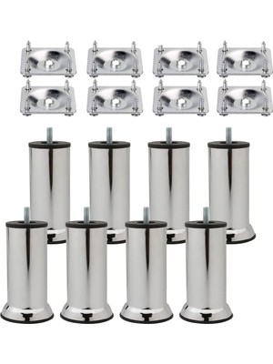 BADEM10 Mobilya Kanepe Baza Koltuk Destek Ayağı M8 Civata Krom Ayak Bağlantı Aparatı 15 cm (8'li Set)