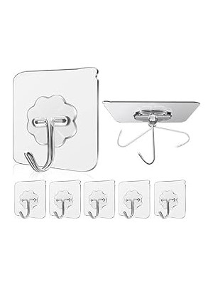Smartizi 5'li Şeffaf Kendinden Yapışkanlı Duvar Askısı - Delme Gerektirmeyen Güçlü Mutfak ve Banyo Kancası