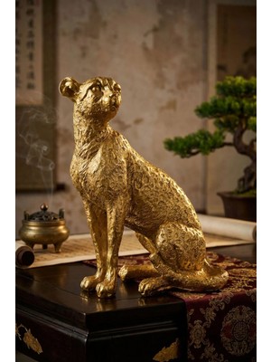 Moontime Alaçatı Biblo Dekoratif Obje Heykel Leopar Biblo Dekoratif Süs Eşyası Altın Renk Model 33