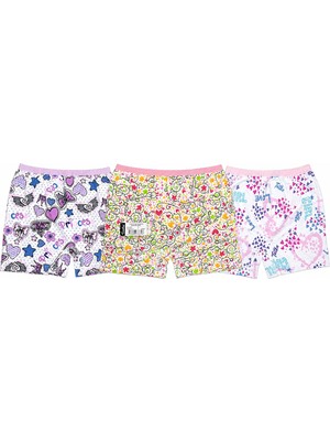 Tutku Kız Elastan Emprime Şort  Boxer 3 Lü Set