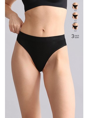 Mısırlı Modal By Tencel Hera Gizli Lastikli 3'lü Tanga Siyah