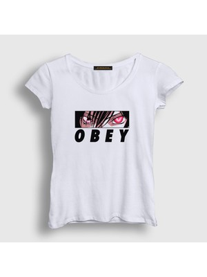 Presmono Kadın Beyaz Obey Lelouch Anime Code Geass T-Shirt