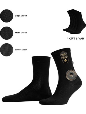 Mısırlı Kadın Pamuklu 4 Çift Motif Desenli Soket Çorap Siyah