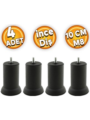 BADEM10 Mobilya Metal Kanepe Baza Koltuk Destek Ayağı M8 Civata Siyah Metal Ayak 10 cm (4 Adet)
