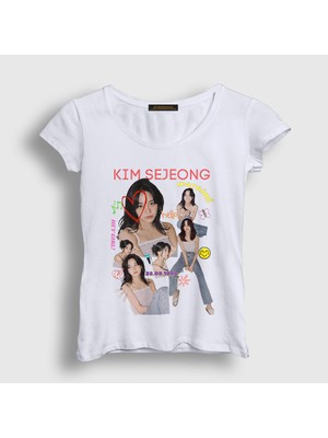 Presmono Kadın Beyaz Poster Kim Sejeong T-Shirt