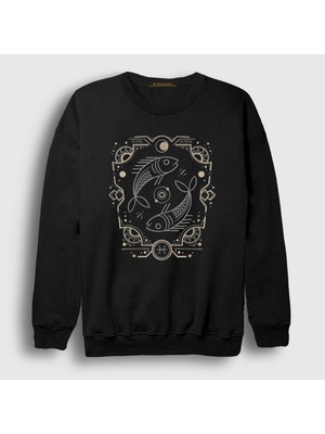 Presmono Unisex Siyah Pisces Zodiac Hediye Balık Burcu Sweatshirt