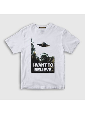 Presmono Unisex Çocuk Beyaz I Want To Believe Dizi x Files T-Shirt