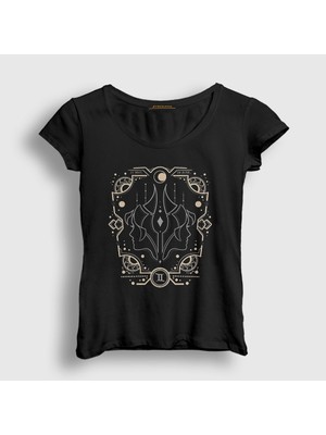 Presmono Kadın Siyah Gemini Zodiac Hediye Ikizler Burcu T-Shirt