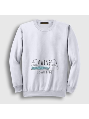 Presmono Unisex Beyaz Twins Loading Boys Yükleniyor Doğum Hamilelik Sweatshirt