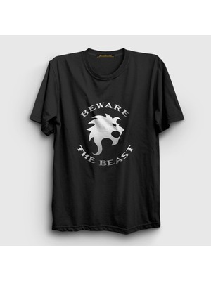 Presmono Unisex Siyah Beware The Beast In Black T-Shirt