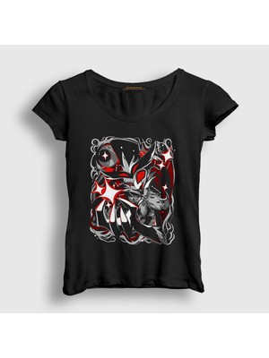 Presmono Kadın Siyah Stolas Helluva Hazbin Hotel T-Shirt