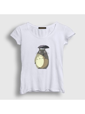 Presmono Kadın Beyaz My Neighbor Totoro Rain T-Shirt