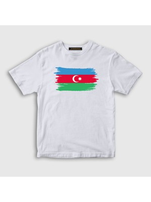 Presmono Unisex Çocuk Beyaz Bayrak Flag Azerbaycan Azerbaijan T-Shirt