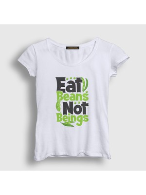 Presmono Kadın Beyaz Beans Vegan Vegetarian Vejetaryen T-Shirt