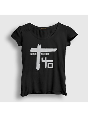 Presmono Kadın Siyah Logo Rock Indochine T-Shirt