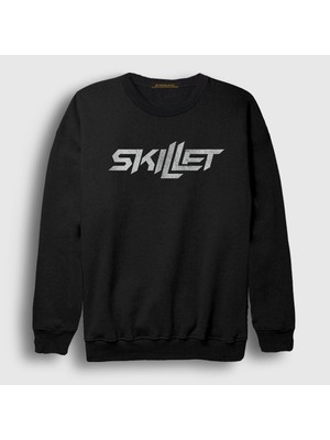 Presmono Unisex Siyah Logo Skillet Sweatshirt