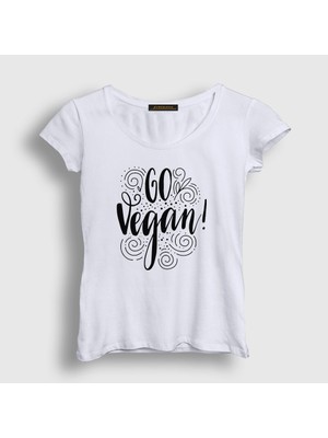 Presmono Kadın Beyaz Go Vegan Vegetarian Vejetaryen T-Shirt