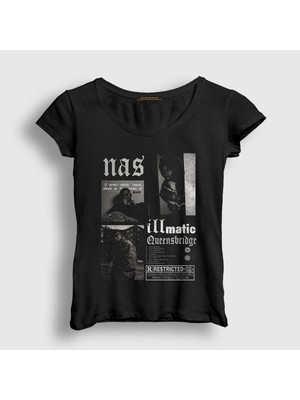 Presmono Kadın Siyah Illmatic Nasir Jones Nas T-Shirt