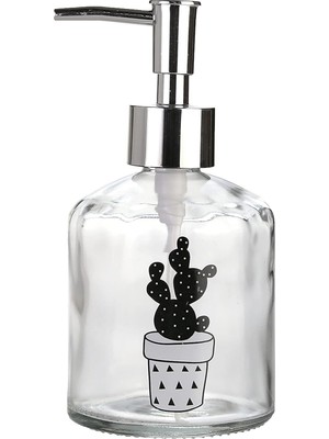 Cam Sıvı Sabunluk,kaktüs 2 Desen 300ML 7,6X15,5CM