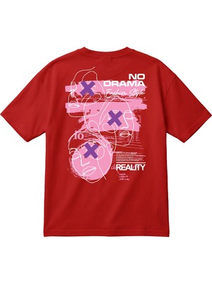 BarsDepo Oversize Unisex Tişört – No Drama Baskılı Yüz Grafik Tasarımlı Streetwear T-Shirt