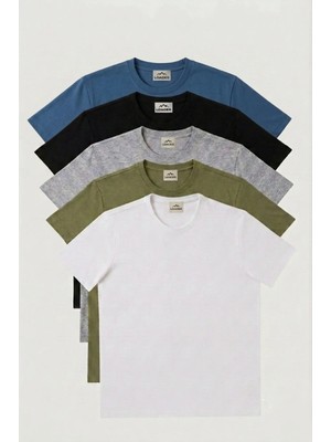 Loader Erkek Beyaz-Indigo-Siyah-Haki-Gri Melanj Slim Fit Bisiklet Yaka %100 Pamuk 5'li Tişört Paketi 2.görsel Beden Tablosudur.