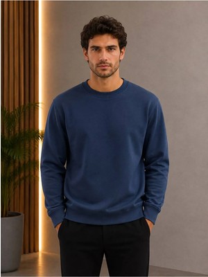 Loader Mavi Renk Basic Bisiklet Yaka Relaxed Regular Erkek Sweatshirt