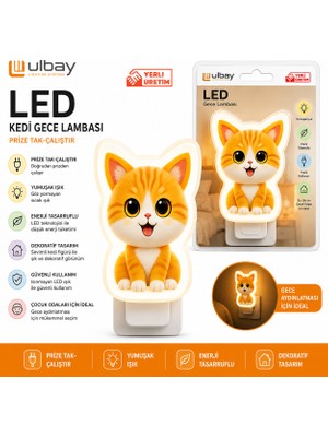 Ulbay LED Kedi Gece Lambası Priz Tipi – Sevimli Kedi Tasarımlı Dekoratif Gece Aydınlatması