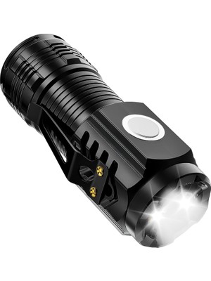 Panther Süper Parlak 500 Lümen LED El Feneri | USB Type-C Şarjlı, 5 Modlu 3xe Led, Mıknatıslı & Klipsli, Kompakt ve Güçlü Işık Kaynağı