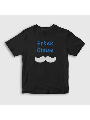 Presmono Unisex Çocuk Siyah Erkek Oldum Sünnet T-Shirt