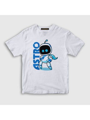 Presmono Unisex Çocuk Beyaz Oyun Kaptan Astro Bot T-Shirt
