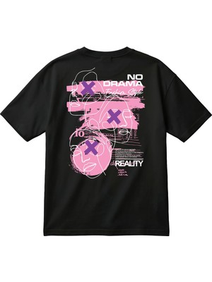 BarsDepo Oversize Unisex Tişört – No Drama Baskılı Yüz Grafik Tasarımlı Streetwear T-Shirt