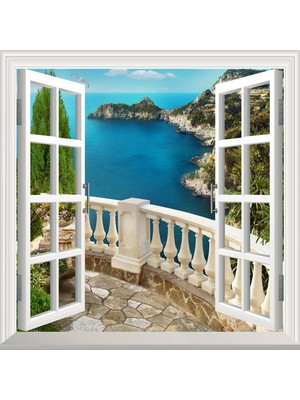 Pencere Poster Duvar Kağıdı Balkon Deniz Yapışkanlı Sticker