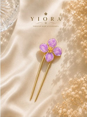 Yiora Gold Metal Gövde Renk Çiçek U Fransız Topuz Tokası 12 cm