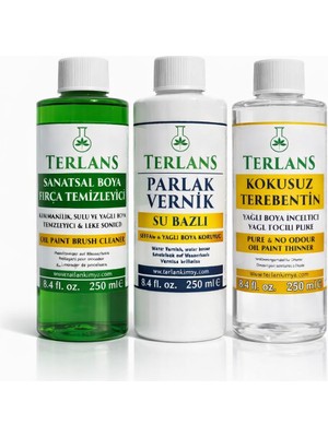 Terlans Yağlı Boya Seti Yardımcı Malzemeler Terebentin - Vernik - Boya Temizleyici 3 x 250 ml