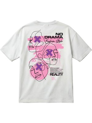 BarsDepo Oversize Unisex Tişört – No Drama Baskılı Yüz Grafik Tasarımlı Streetwear T-Shirt