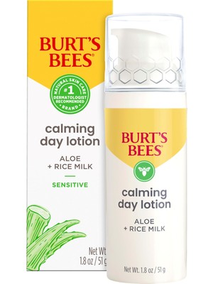 Burt's Bees Back To School Dorm Essentials, Calming Day Face Lotion With Aloe And Rice Milk, Soothing Face Lotion For Sensitive Skin, 98.9 Percent Natural Origin Skin Care, 1.8 Oz. Bottle