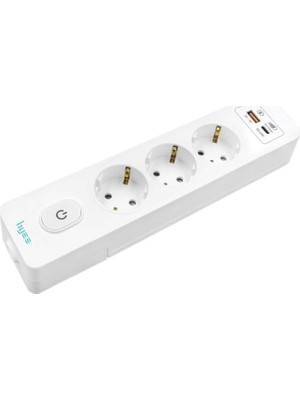 Üçlü Anahtarlı USB Hızlı Şarjlı (20W) Topraklı Priz, 2m, Çocuk Korumalı