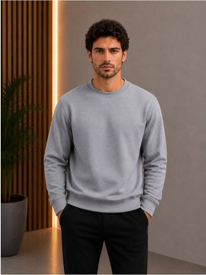 Loader Gri Renk Basic Bisiklet Yaka Relaxed Regular Erkek Sweatshirt
