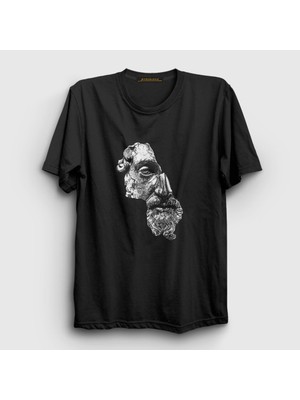Presmono Unisex Siyah Half Face Bust Marcus Aurelius T-Shirt