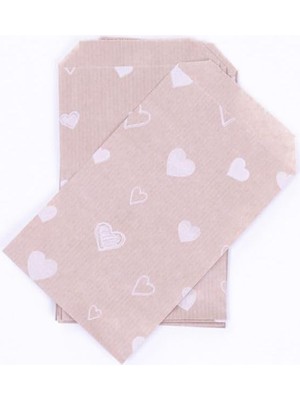 Bimotif Kalp Desenli 25 Adet Kraft Kese Kağıdı, 11X20 cm