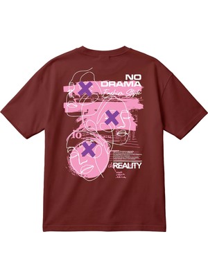 BarsDepo Oversize Unisex Tişört – No Drama Baskılı Yüz Grafik Tasarımlı Streetwear T-Shirt