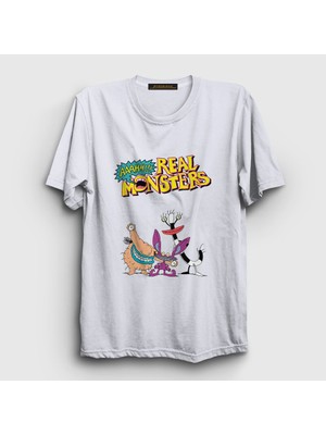 Presmono Unisex Beyaz Poster Real Monsters T-Shirt
