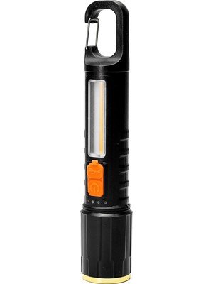 Şarjlı El Feneri 5 Mod Karabina Askılı Cob LED Kamp Lambası Acil Durum Işığı 7149