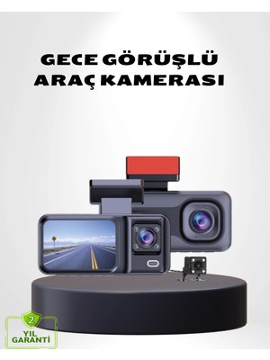Fırsatkolik Mey Ithalat® Üç Kameralı Dash Cam 170° Geniş Açılı Full Hd Gece Görüşlü