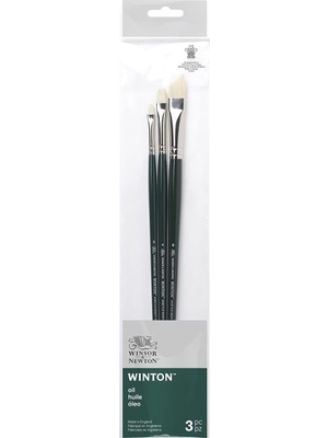 Winsor & Newton 5990608 Winton Fırça Setleri, Yağlı Boya, Akrilik Boya ve Alkid Boya Için, Yüksek Kaliteli Domuz Kıllarından -3 Düz Fırça No. 2, 4, 8