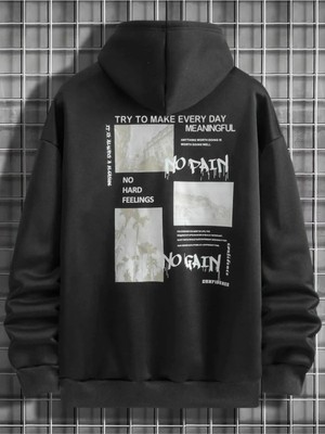 Tarzsokak Black Sokak Siyah No Pain No Gain Baskılı Oversize Kapuşonlu Unisex Sweatshirt