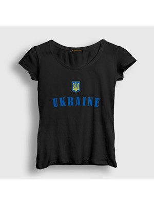 Presmono Kadın Siyah Trident Coat Of Arms Ukraine Ukrayna T-Shirt